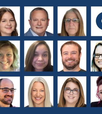 Graphic with 11 people in a grid and the Columbia logo. 